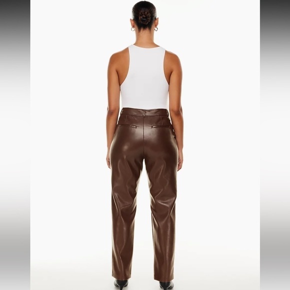 Aritzia Babaton Faux Leather High Waist Command Trousers Coffee Brown Size 10 - Picture 2 of 11